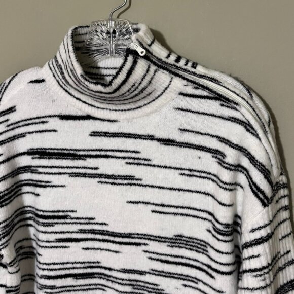 T by Talbots Cozy Black White Stripe Funnel Neck Sweater – Size S - Picture 4 of 5